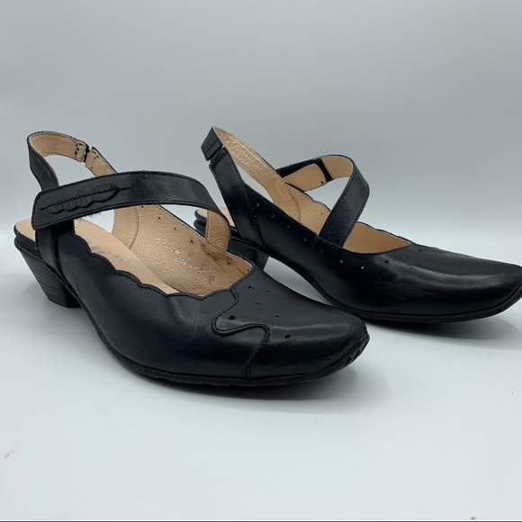 Fidji Women’s Stacked Heel Dress Pumps V619 Leather Size 37